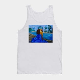 HULA GIRL ON THE BEACH IN BLUE Tank Top